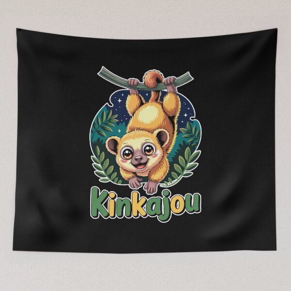 Item preview, Cute Kawaii Kinkajou Hanging In Jungle Night designed and sold by RedCircleArt.