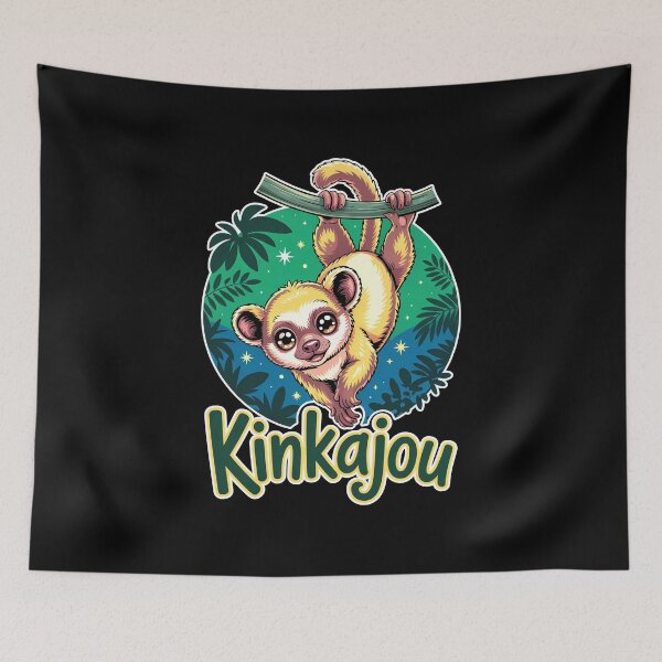 Item preview, Cute Kawaii Kinkajou Hanging In Jungle Night designed and sold by RedCircleArt.