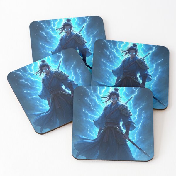 Item preview, Thunder Samurai with Electric Blue Aura – Dynamic Anime Energy Art designed and sold by OhmAuraArt.