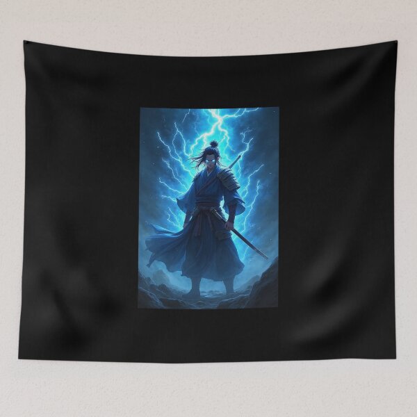 Item preview, Thunder Samurai with Electric Blue Aura – Dynamic Anime Energy Art designed and sold by OhmAuraArt.