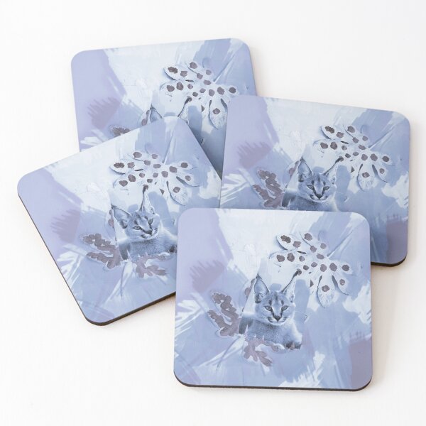 Item preview, CARACAL IN LEAVES IN SHADES OF PASTEL BLUE, DUSKY BLUE AND DUSTY PURPLE designed and sold by Most1234.