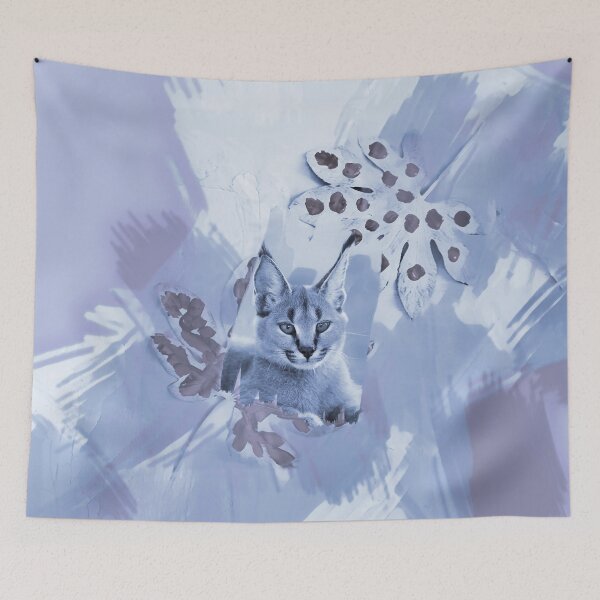 Item preview, CARACAL IN LEAVES IN SHADES OF PASTEL BLUE, DUSKY BLUE AND DUSTY PURPLE designed and sold by Most1234.