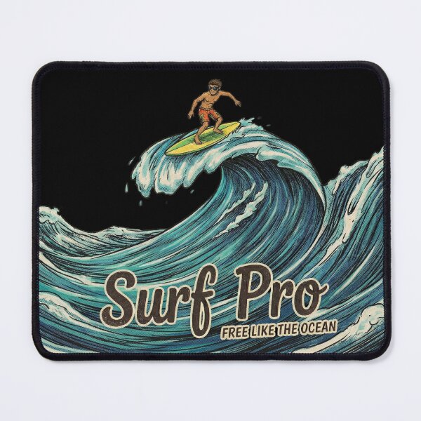 Item preview, Surf Pro Retro Wave – Vintage Surfer Illustration "Free Like The Ocean" designed and sold by Elderlight Studio - L. Vlashev.