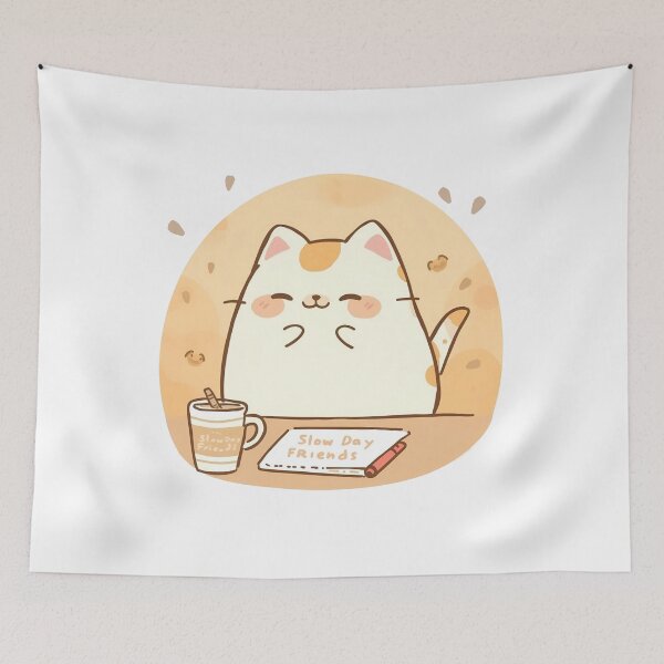 Item preview, Cute Chubby Cat Doodling Café Menu with Crayon | Cozy Pastel Japanese Style Art designed and sold by SlowDayFriends.