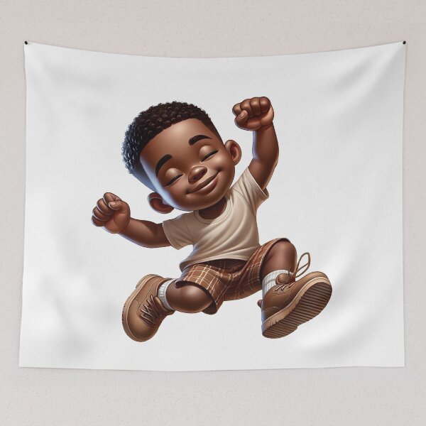 Item preview, Cute Melanin Boy Jumping – Adorable Happy Kid Illustration designed and sold by Lulunza.