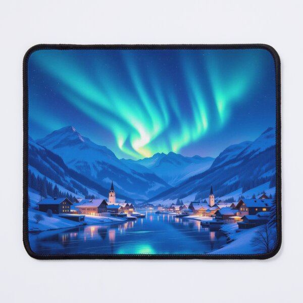 Item preview, Aurora Village Dreams – winter magic, glowing windows & poetic silence in snowy mountain light designed and sold by FotoworldEdel.