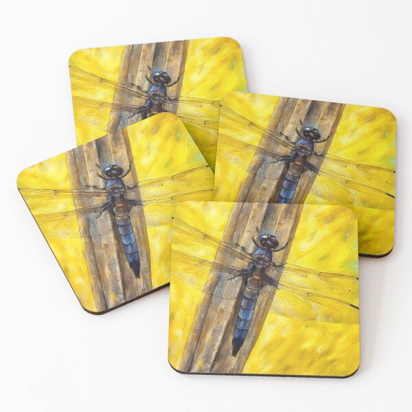 Item preview, Blue Dragonfly on Yellow Background designed and sold by tomorrowsart.