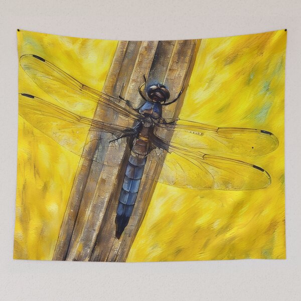 Item preview, Blue Dragonfly on Yellow Background designed and sold by tomorrowsart.