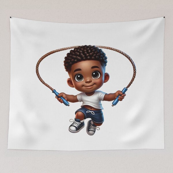 Item preview, Cute Melanin Boy Skipping Rope – Active Happy Kid Art designed and sold by Lulunza.