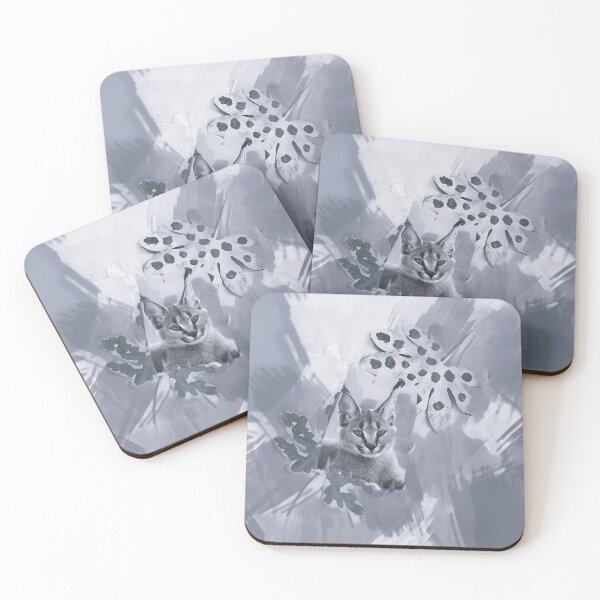Item preview, CARACAL IN LEAVES IN SHADES OF DUSTY GREY AND BLUE designed and sold by Most1234.