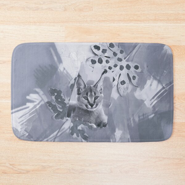 Item preview, CARACAL IN LEAVES IN SHADES OF DUSTY GREY AND BLUE designed and sold by Most1234.