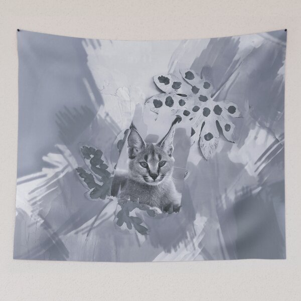 Item preview, CARACAL IN LEAVES IN SHADES OF DUSTY GREY AND BLUE designed and sold by Most1234.