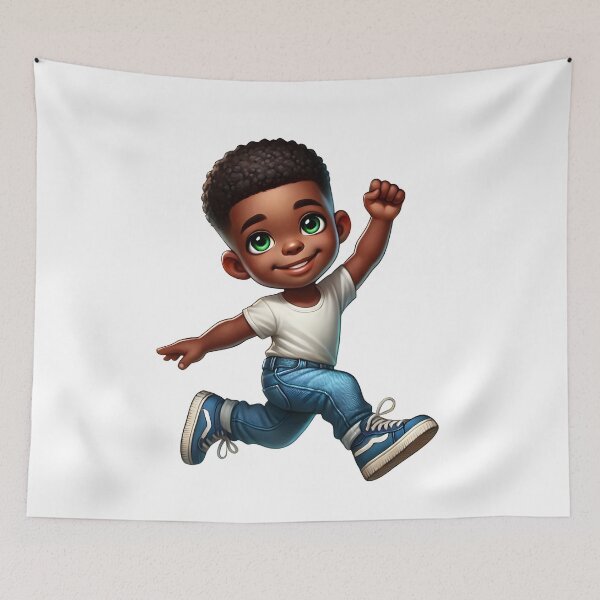 Item preview, Happy Melanin Boy Running – Cute Energetic Kid Illustration designed and sold by Lulunza.