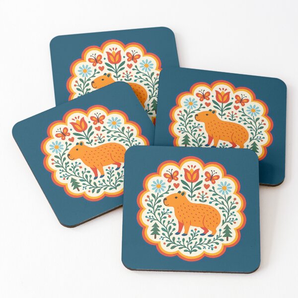 Item preview, Cheerful Capybara in Floral Woodland Medallion – Scandinavian Folk Art by heidiannemorris © designed and sold by FOLK ART FUSION by heidiannemorris.