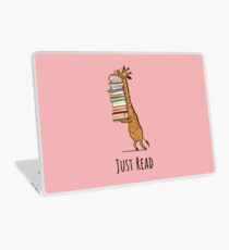 Funny Giraffe Holding a Stack of Books - Just Read - Book Lover Gift, Phones Cases And Other Gift Laptop Skin