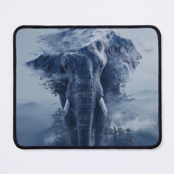 Item preview, Mountain Spirit Elephant – Mystical Surreal Blue Landscape Artwork designed and sold by MythologyRealm.