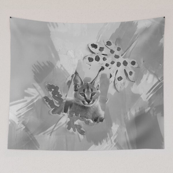 Item preview, CARACAL IN LEAVES IN SHADES OF GREY AND DUSTY BROWN designed and sold by Most1234.
