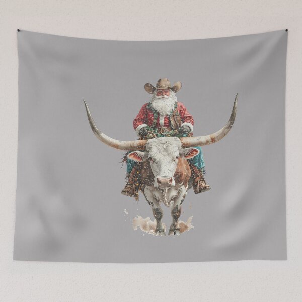 Item preview, Santa Cowboy Ridding Bull In Western Merry Christmas designed and sold by ArleneRowe.