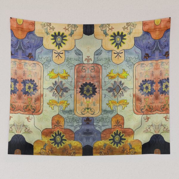Item preview, Vintage Floral Mosaic Pattern-Colorful Hand-Painted Ornamental Design designed and sold by SpaceBazaar.