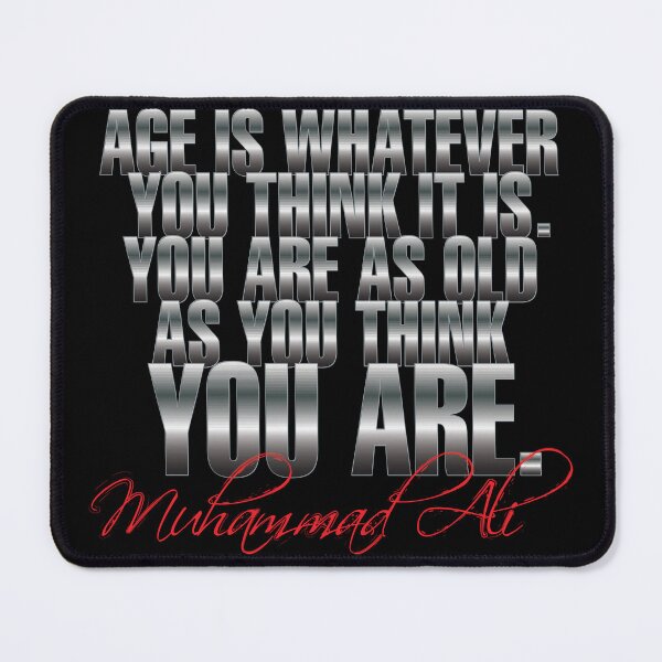 Item preview, Muhammad Ali Quote – "Age Is Whatever You Think It Is" in Silver Gradient Typography designed and sold by simpledarkwavewisdom.