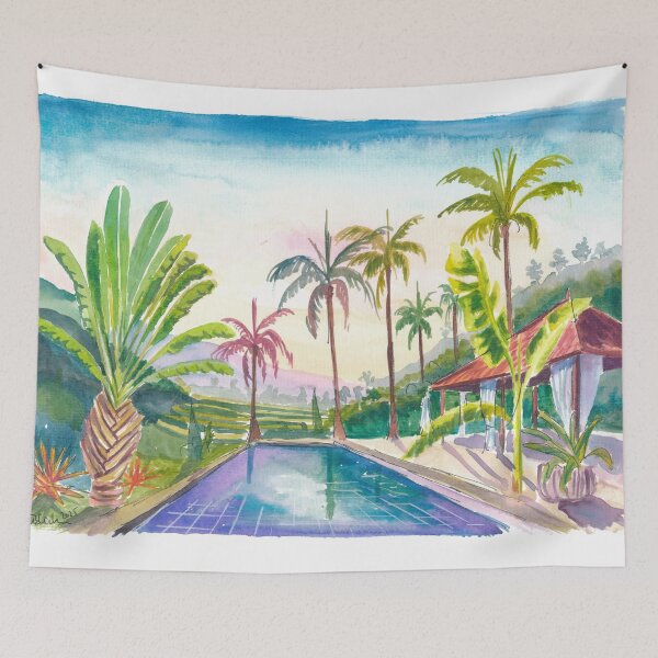 Item preview, Serene Bali Pool Hideaway Retreat with Palms and Ravenala Madagascariensis designed and sold by artshop77.