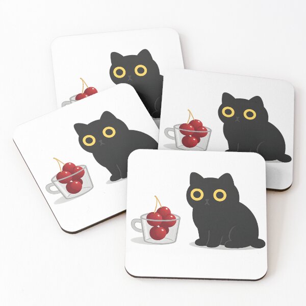 Item preview, Forbidden Cherry Cat – Cute Minimal Black Cat Illustration designed and sold by InNyutLab.