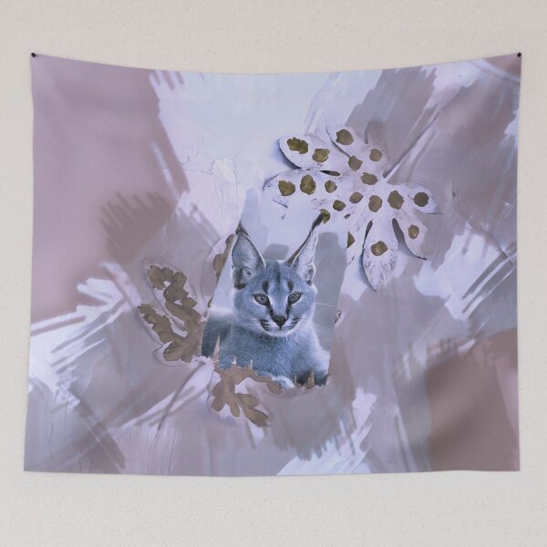 Item preview, CARACAL IN LEAVES IN SHADES OF DUSTY ROSE, MAUVE, TAUPE, DUSTY GREY AND PURPLE designed and sold by Most1234.