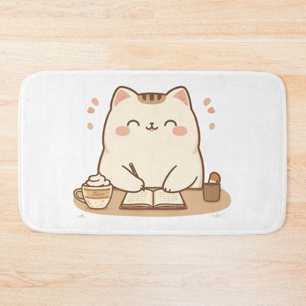 Item preview, Cute Chubby Cat Writing a Diary with Tongue Out | Cozy Café Aesthetic Illustration designed and sold by SlowDayFriends.