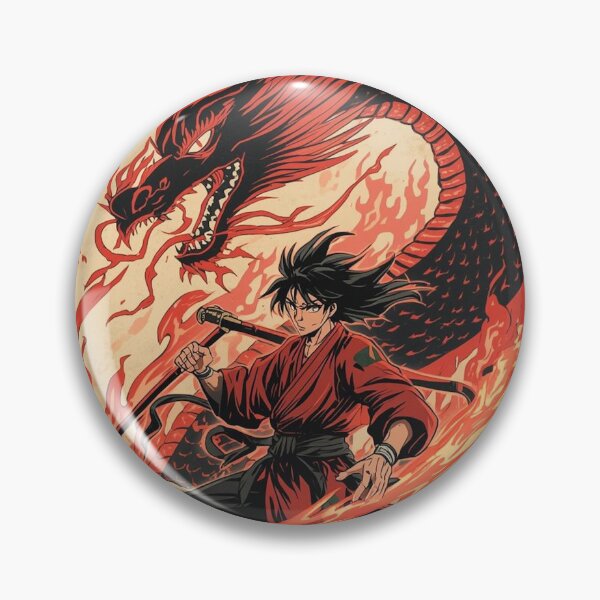 Item preview, Fire Dragon Warrior – Anime Samurai With Serpentine Dragon & Hokusai Waves designed and sold by Vandy Fullam.
