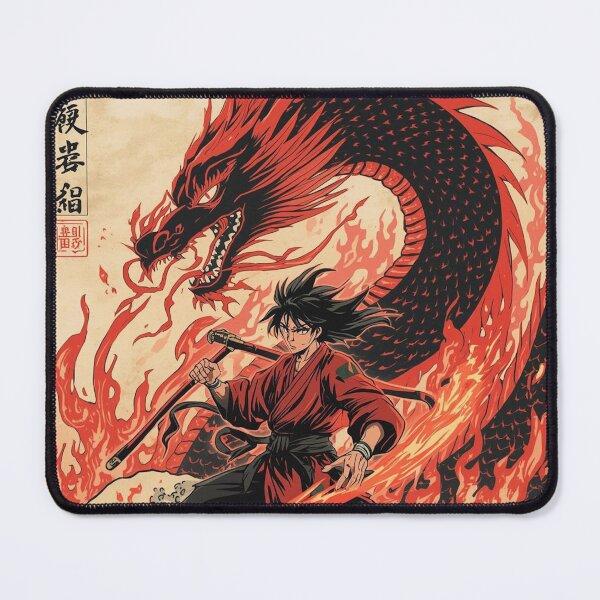 Item preview, Fire Dragon Warrior – Anime Samurai With Serpentine Dragon & Hokusai Waves designed and sold by Vandy Fullam.