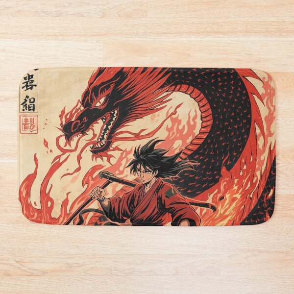 Item preview, Fire Dragon Warrior – Anime Samurai With Serpentine Dragon & Hokusai Waves designed and sold by Vandy Fullam.