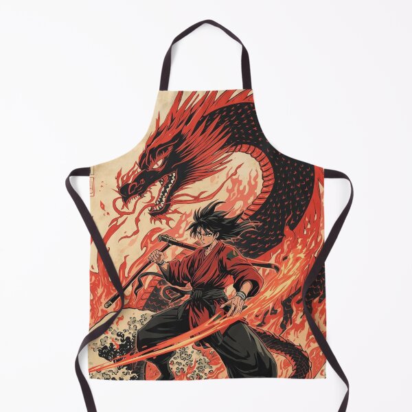 Item preview, Fire Dragon Warrior – Anime Samurai With Serpentine Dragon & Hokusai Waves designed and sold by Vandy Fullam.
