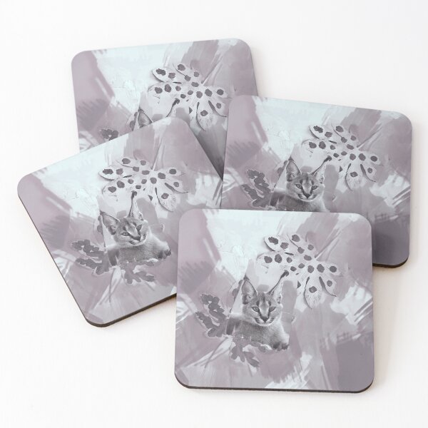 Item preview, CARACAL IN LEAVES IN SHADES OF DUSTY MAUVE, TAUPE AND GREY designed and sold by Most1234.