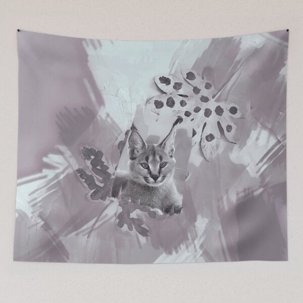 Item preview, CARACAL IN LEAVES IN SHADES OF DUSTY MAUVE, TAUPE AND GREY designed and sold by Most1234.