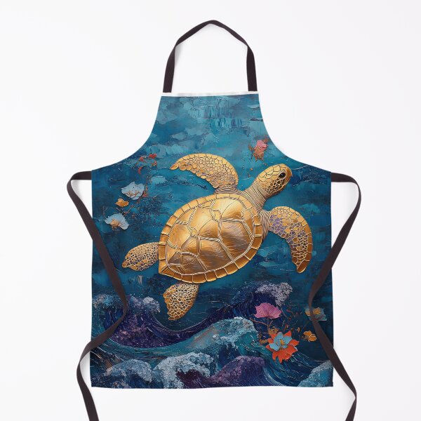 Item preview, Golden Sea Turtle with Floral Ocean Vibes Painting designed and sold by CuongArtLab.