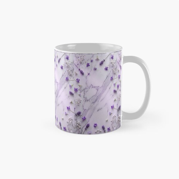 Artikelvorschau, Florales Flat Lay auf geädertem, violettem Marmor entworfen und verkauft von akshaysury.