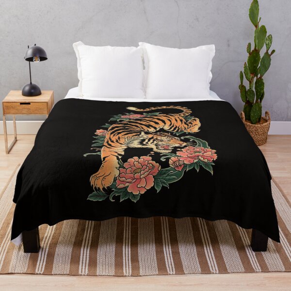 Item preview, Japanese tiger with pink flowers designed and sold by xiao xuans.