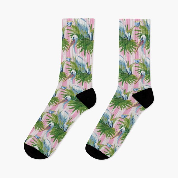 Item preview, Preppy pelican and chinoiserie cup, palmetto on pink and white stripes designed and sold by SophieClimaArt.