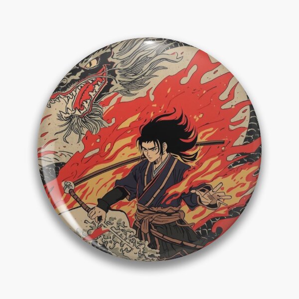 Item preview, Inferno Dragon Samurai – Anime Ukiyo-e Warrior with Fire Serpent & Crashing Waves designed and sold by Vandy Fullam.