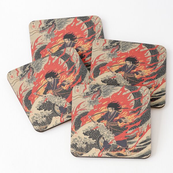 Item preview, Inferno Dragon Samurai – Anime Ukiyo-e Warrior with Fire Serpent & Crashing Waves designed and sold by Vandy Fullam.