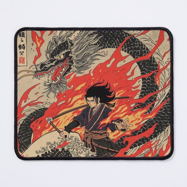 Item preview, Inferno Dragon Samurai – Anime Ukiyo-e Warrior with Fire Serpent & Crashing Waves designed and sold by Vandy Fullam.