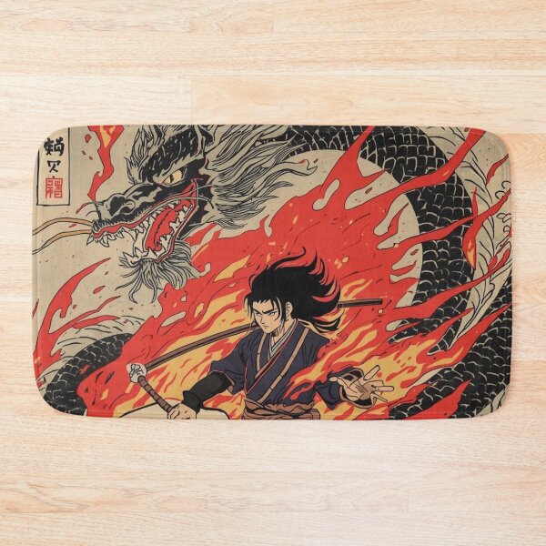 Item preview, Inferno Dragon Samurai – Anime Ukiyo-e Warrior with Fire Serpent & Crashing Waves designed and sold by Vandy Fullam.