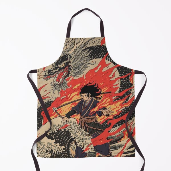 Item preview, Inferno Dragon Samurai – Anime Ukiyo-e Warrior with Fire Serpent & Crashing Waves designed and sold by Vandy Fullam.