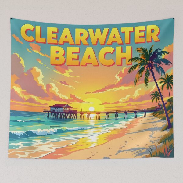 Item preview, Clearwater Beach, Florida, USA: Vintage-Style Painterly Travel Poster designed and sold by LSVart.