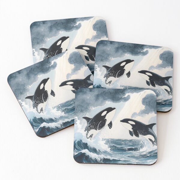 Item preview, Two orcas jump in the sea designed and sold by Mauswohn.