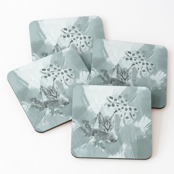Item preview, CARACAL IN LEAVES IN SHADES OF BLUE SAGE  designed and sold by Most1234.