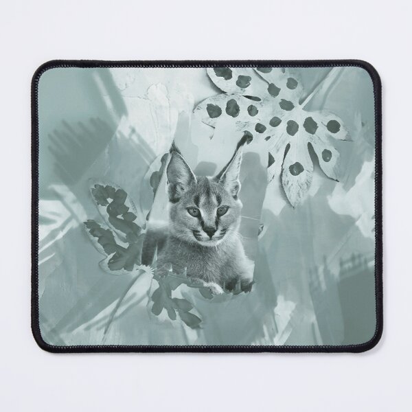 Item preview, CARACAL IN LEAVES IN SHADES OF BLUE SAGE designed and sold by Most1234.