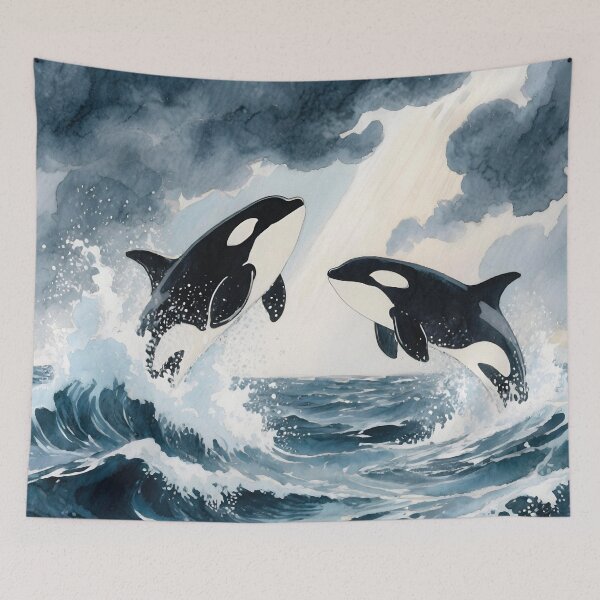Item preview, Two orcas jump in the sea designed and sold by Mauswohn.