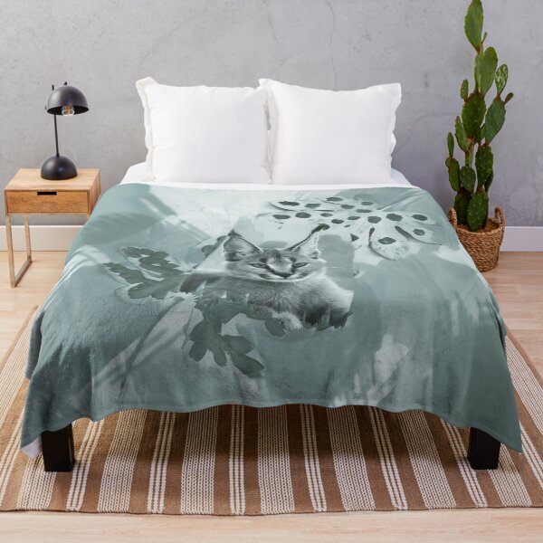 Item preview, CARACAL IN LEAVES IN SHADES OF BLUE SAGE designed and sold by Most1234.