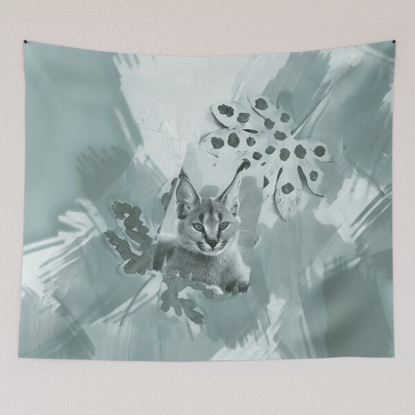 Item preview, CARACAL IN LEAVES IN SHADES OF BLUE SAGE  designed and sold by Most1234.
